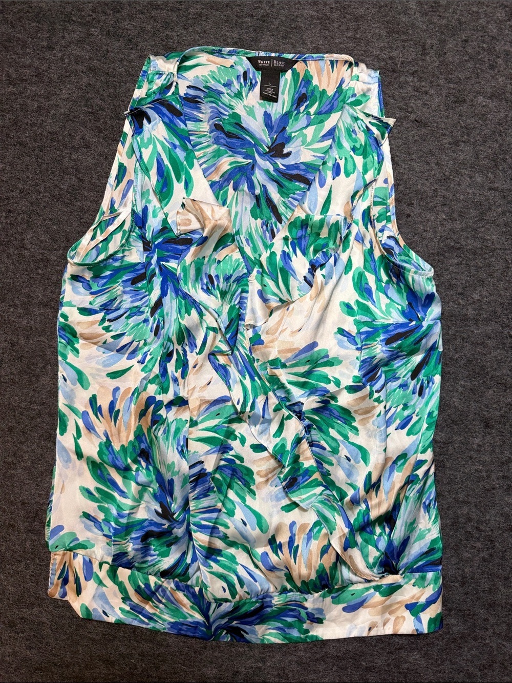 White House Black Market Floral Ruffle Blouse - Blue and Green